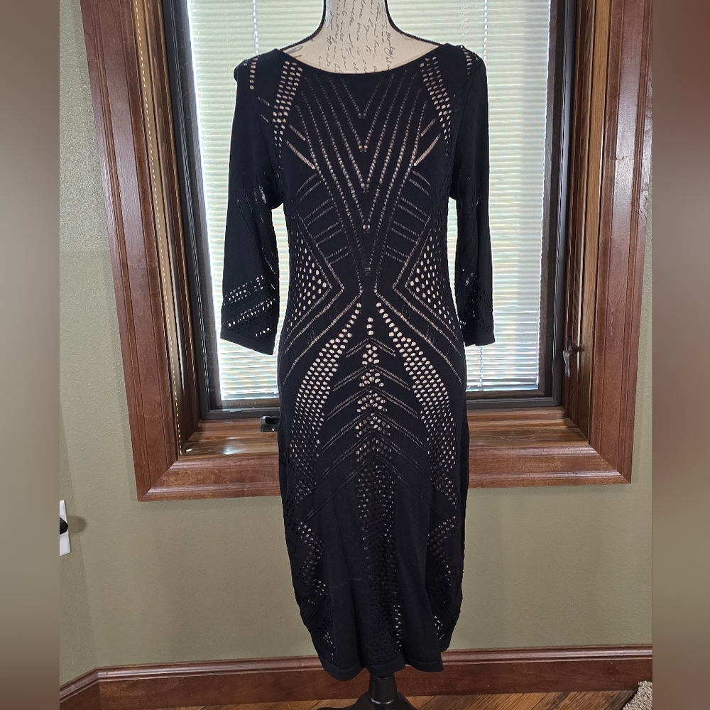 Calvin Klein Black Geometric Long Sleeve Dress